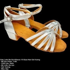 Giày Latin Bé Gái KDance 115 Quai Nan Gót Vuông (115K) - Bạc