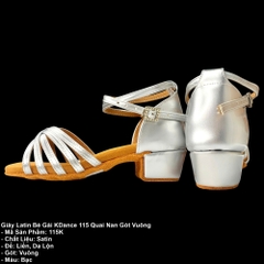 Giày Latin Bé Gái KDance 115 Quai Nan Gót Vuông (115K) - Bạc