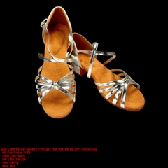 Giày Latin Bé Gái KDance 115 Quai Thắt Nút, Đế Da Lộn, Gót Vuông (115K) - Bạc
