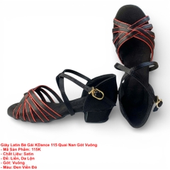 Giày Latin Bé Gái KDance 115 Quai Nan Gót Vuông (115K) - Đen Đỏ
