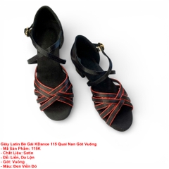 Giày Latin Bé Gái KDance 115 Quai Nan Gót Vuông (115K) - Đen Đỏ