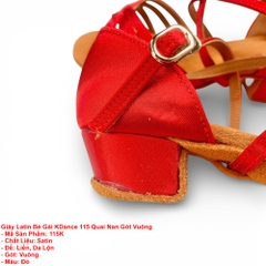 Giày Latin Bé Gái KDance 115 Quai Nan Gót Vuông (115K) - Đỏ