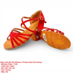 Giày Latin Bé Gái KDance 115 Quai Nan Gót Vuông (115K) - Đỏ