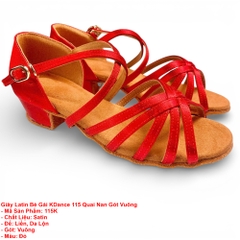 Giày Latin Bé Gái KDance 115 Quai Nan Gót Vuông (115K) - Đỏ