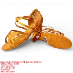 Giày Latin Bé Gái KDance 115 Quai Nan Gót Nhọn (115KN) - Nâu Da Bò