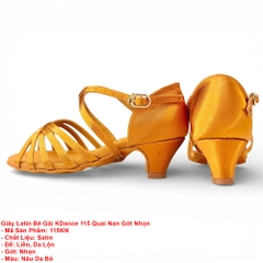 Giày Latin Bé Gái KDance 115 Quai Nan Gót Nhọn (115KN) - Nâu Da Bò