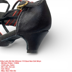 Giày Latin Bé Gái KDance 115 Quai Nan Gót Nhọn (115KN) - Đen Đỏ