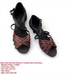 Giày Latin Bé Gái KDance 115 Quai Nan Gót Nhọn (115KN) - Đen Đỏ