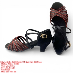 Giày Latin Bé Gái KDance 115 Quai Nan Gót Nhọn (115KN) - Đen Đỏ