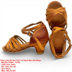 Giày Latin Bé Gái YGY 115 Quai Nan Gót Nhọn (115YN) - Nâu Da Bò