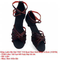 Giày Latin Bé Gái YGY 115 Quai Nan Gót Nhọn 4.5cm (115YN) - Đen Đỏ