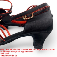 Giày Latin Bé Gái YGY 115 Quai Nan Gót Nhọn 4.5cm (115YN) - Đen Đỏ