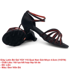 Giày Latin Bé Gái YGY 115 Quai Nan Gót Nhọn 4.5cm (115YN) - Đen Đỏ