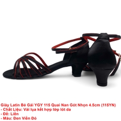 Giày Latin Bé Gái YGY 115 Quai Nan Gót Nhọn 4.5cm (115YN) - Đen Đỏ