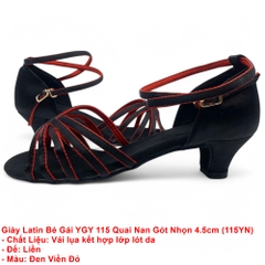 Giày Latin Bé Gái YGY 115 Quai Nan Gót Nhọn 4.5cm (115YN) - Đen Đỏ