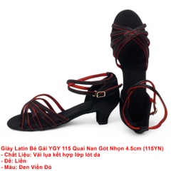 Giày Latin Bé Gái YGY 115 Quai Nan Gót Nhọn 4.5cm (115YN) - Đen Đỏ