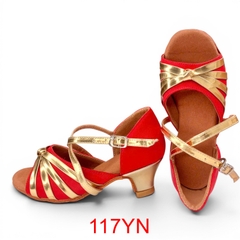 Giày Latin Bé Gái YGY Quai Nan Thắt Nút 117 Gót Nhọn  (117YN) - Đỏ Vàng
