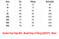 Quần Váy Tập Nữ , Đuôi Váy 3 Tầng (QV3T) - Đen + Size