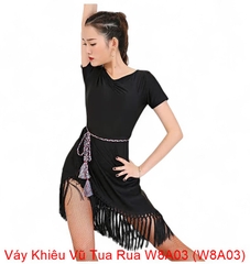 (WJJDance) Váy Khiêu Vũ Tua Rua W8A03 (W8A03) - Đen + Size