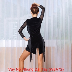 (WJJDance) Váy Nữ Nhung Dài Tay (W8A72) - Đen + Size
