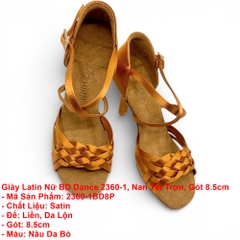 Giày Latin Nữ BD Dance 2360-1, Nan Tết Trơn, Gót 8.5cm (2360-1BD8P) - Nâu Da Bò