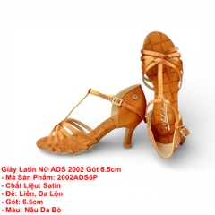 Giày Latin Nữ ADS 2002 Gót 6.5cm (2002ADS6P) - Nâu Da Bò + Size