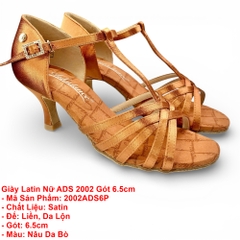 Giày Latin Nữ ADS 2002 Gót 6.5cm (2002ADS6P) - Nâu Da Bò + Size