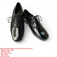 Giày Latin Nam KDance 202, Đế Da Liền, Gót 5.5cm (202K) - Đen Mờ