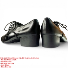 Giày Latin Nam KDance 202, Đế Da Liền, Gót 5.5cm (202K) - Đen Mờ