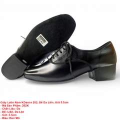 Giày Latin Nam KDance 202, Đế Da Liền, Gót 5.5cm (202K) - Đen Mờ