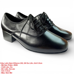 Giày Latin Nam KDance 202, Đế Da Liền, Gót 5.5cm (202K) - Đen Mờ