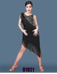 (D1821) Váy Đen Tua Rua Chéo Cổ V Đính Hạt Cườm Cộc Tay - Đen + Size