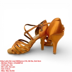 Giày Latin Nữ Just BDDance 216, Đế Da, Gót 9cm (216JB9P-D) - Nâu Da Bò + Size