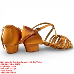 Giày Latin Bé Gái SoulDancer 216B Gót Vuông (216TE) - Nâu Da Bò