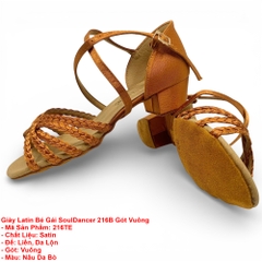 Giày Latin Bé Gái SoulDancer 216B Gót Vuông (216TE) - Nâu Da Bò