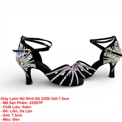 Giày Latin Nữ Đính Đá 225D Gót 7.5cm (225D7P) - Đen