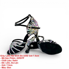 Giày Latin Nữ Đính Đá 225D Gót 7.5cm (225D7P) - Đen