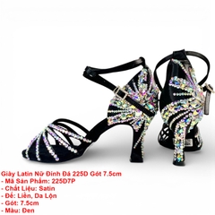Giày Latin Nữ Đính Đá 225D Gót 7.5cm (225D7P) - Đen