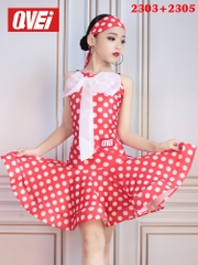 Váy Bé Gái Đỏ Chấm Bi Kết Hợp Khăn Đội Đầu (2303+2305) - Đỏ + Size