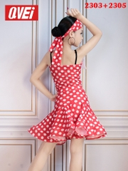Váy Bé Gái Đỏ Chấm Bi Kết Hợp Khăn Đội Đầu (2303+2305) - Đỏ + Size