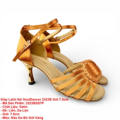 Giày Latin Nữ SoulDancer 2323B Gót 7.5cm (2323BSD7P) - Nâu Da Bò Gót Vàng