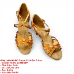 Giày Latin Nữ BD Dance 2324 Gót 5.5cm (2324BD5P) - Nâu Da Bò + Size