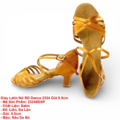 Giày Latin Nữ BD Dance 2324 Gót 5.5cm (2324BD5P) - Nâu Da Bò + Size
