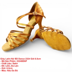 Giày Latin Nữ BD Dance 2324 Gót 6.5cm (2324BD6P) - Nâu Da Bò + Size