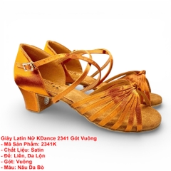 Giày Latin Nữ KDance 2341 Gót Vuông (2341K) - Nâu Da Bò