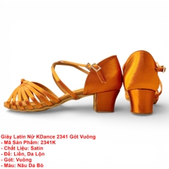 Giày Latin Nữ KDance 2341 Gót Vuông (2341K) - Nâu Da Bò