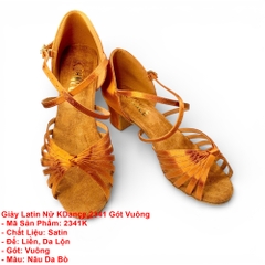 Giày Latin Nữ KDance 2341 Gót Vuông (2341K) - Nâu Da Bò