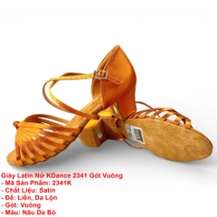 Giày Latin Nữ KDance 2341 Gót Vuông (2341K) - Nâu Da Bò