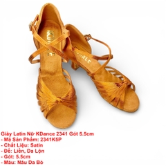 Giày Latin Nữ KDance 2341, Chất Satin, Gót 5.5cm (2341K5P) - Nâu Da Bò