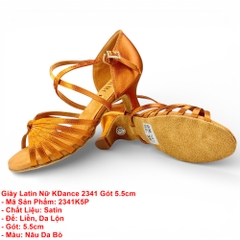 Giày Latin Nữ KDance 2341, Chất Satin, Gót 5.5cm (2341K5P) - Nâu Da Bò